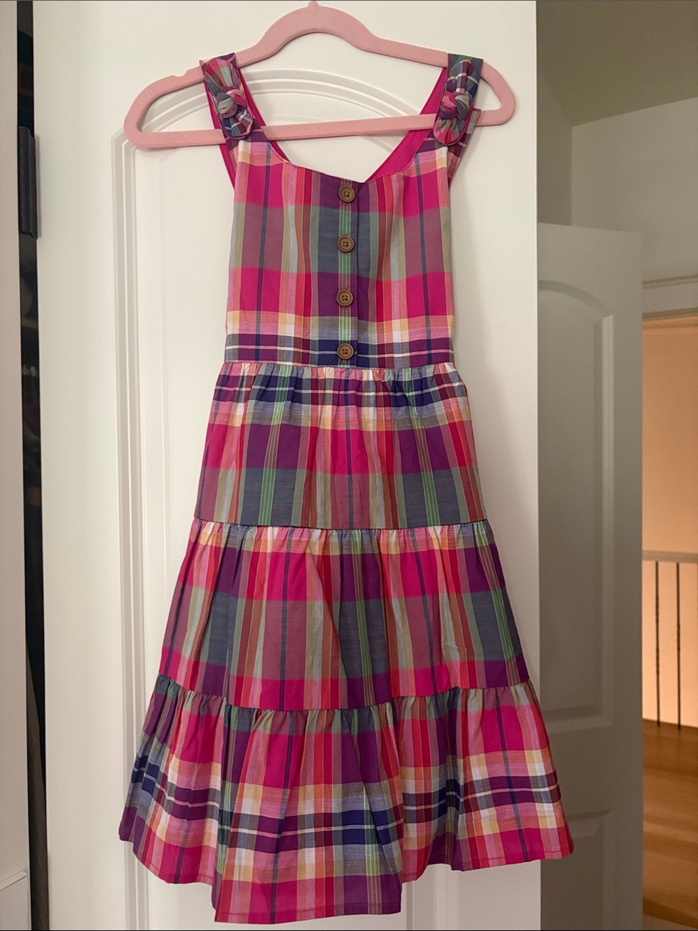 Janie and Jack Bright Pink Plaid Tiered Sundress